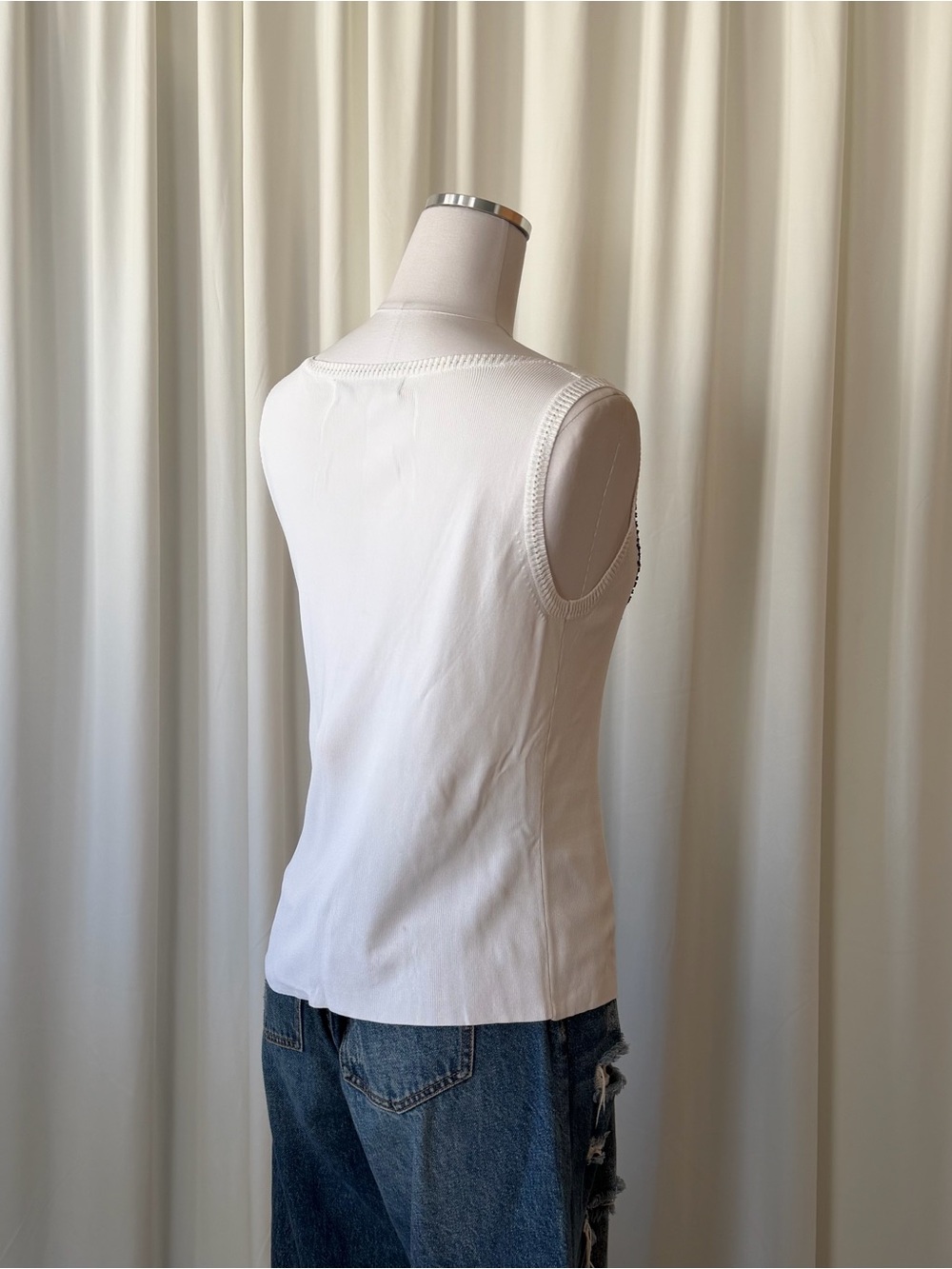 Vintage Y2K Lucia Burns Beaded Butterfly Sequin Tank Top White Ribbed Large. - Picture 7 of 12